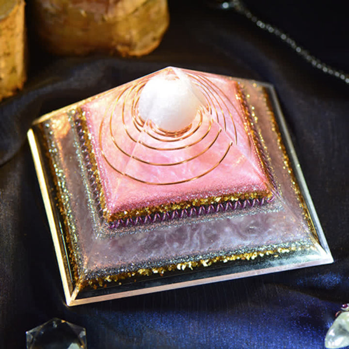Pyramide d'orgone en quartz rose Olivenorma « Augmente l'attrait »