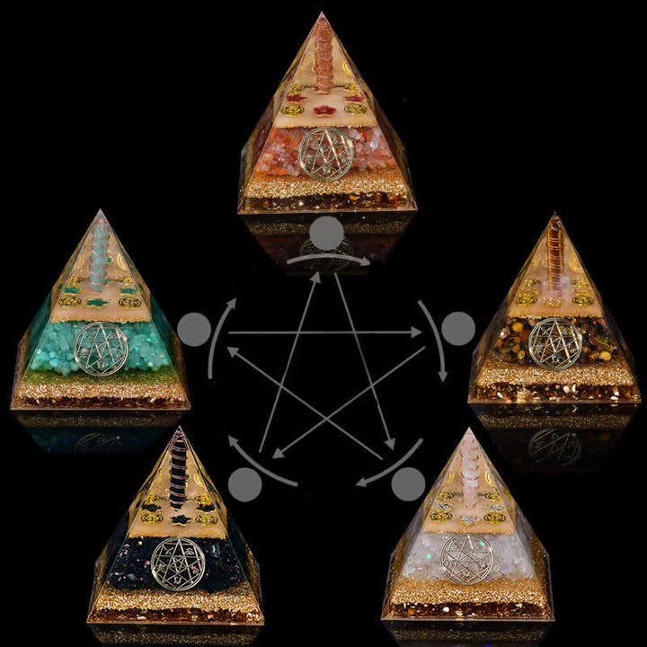 Olivenorma Cinq éléments Métal Bois Eau Feu Terre Orgone Pyramide