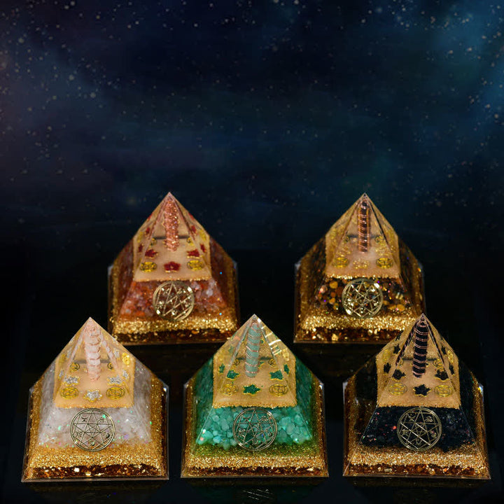 Olivenorma Cinq éléments Métal Bois Eau Feu Terre Orgone Pyramide