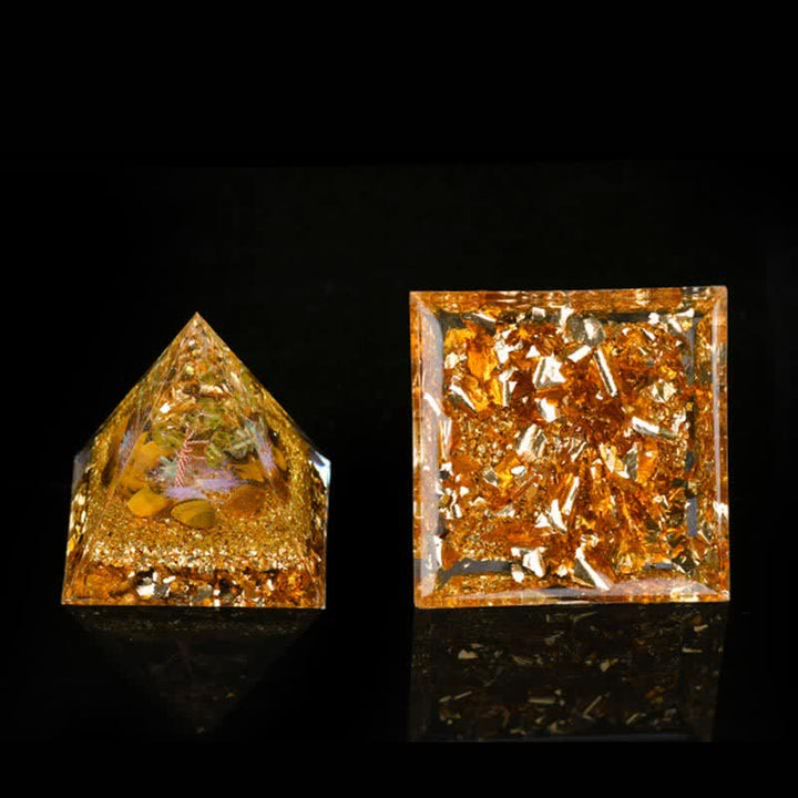 Pyramide d'orgone de l'arbre de vie en péridot et œil de tigre Olivenorma