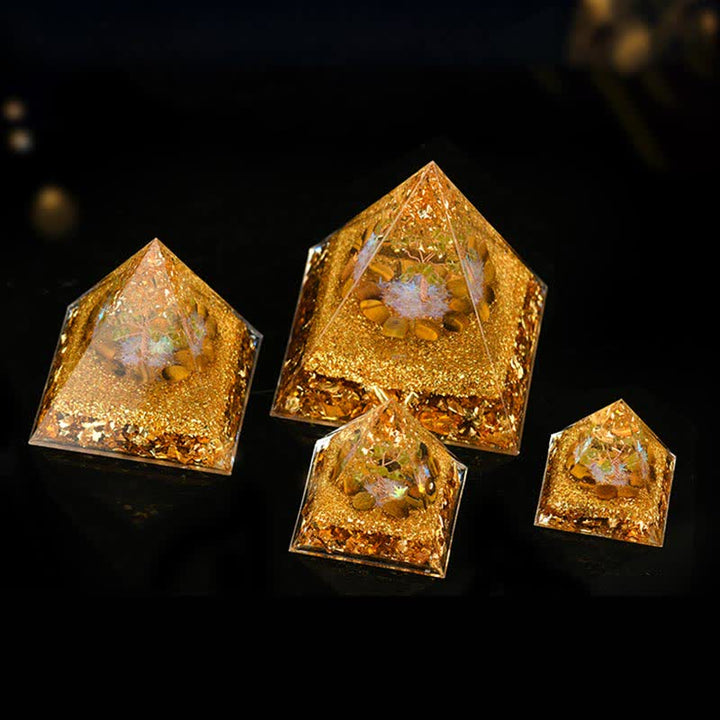 Pyramide d'orgone de l'arbre de vie en péridot et œil de tigre Olivenorma