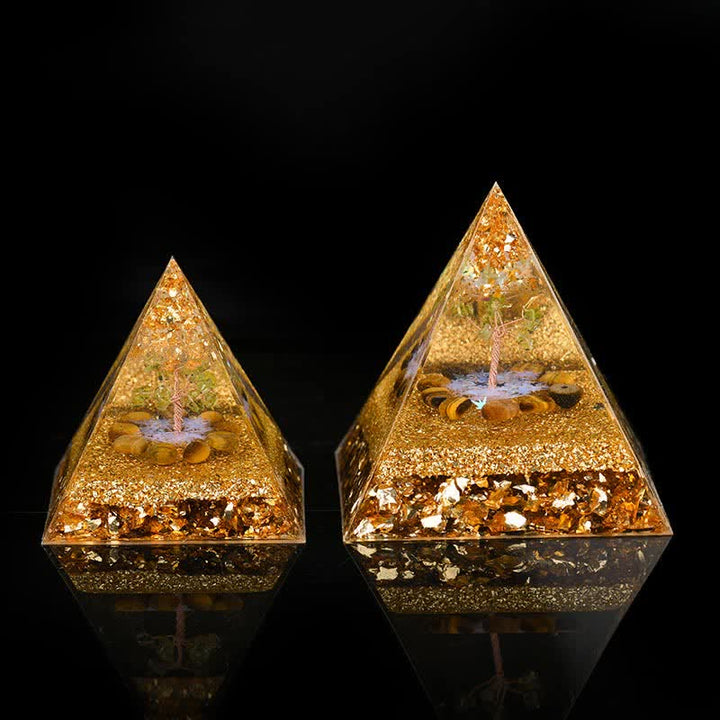 Pyramide d'orgone de l'arbre de vie en péridot et œil de tigre Olivenorma