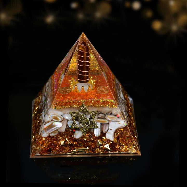 Olivenorma 10cm Bonne Chance Cristal Naturel Prisme Orgone Pyramide