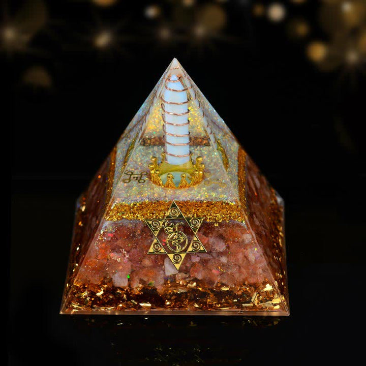 Olivenorma 10cm Bonne Chance Cristal Naturel Prisme Orgone Pyramide