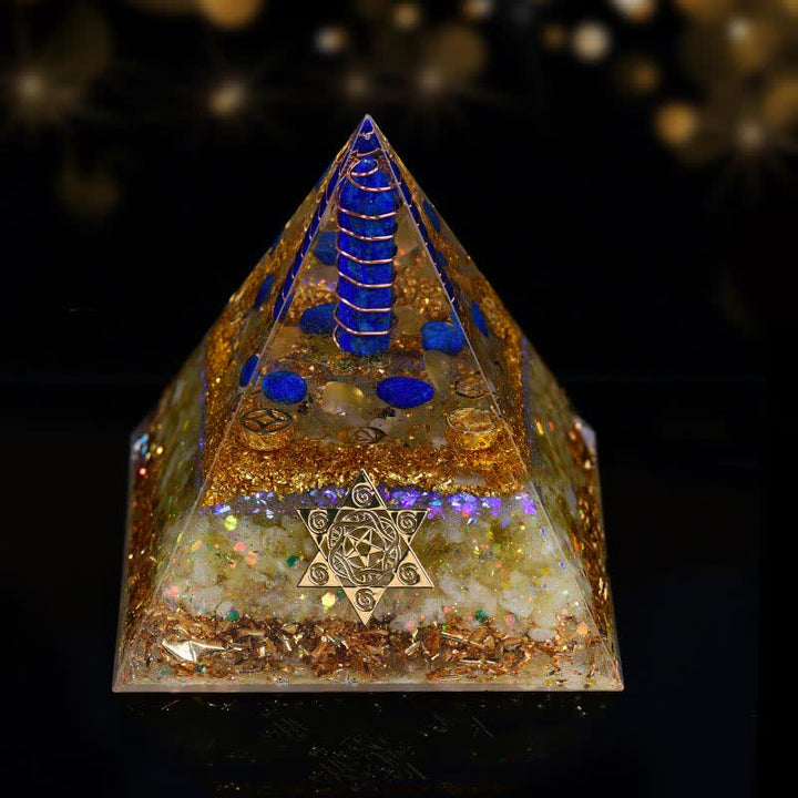 Olivenorma 10cm Bonne Chance Cristal Naturel Prisme Orgone Pyramide