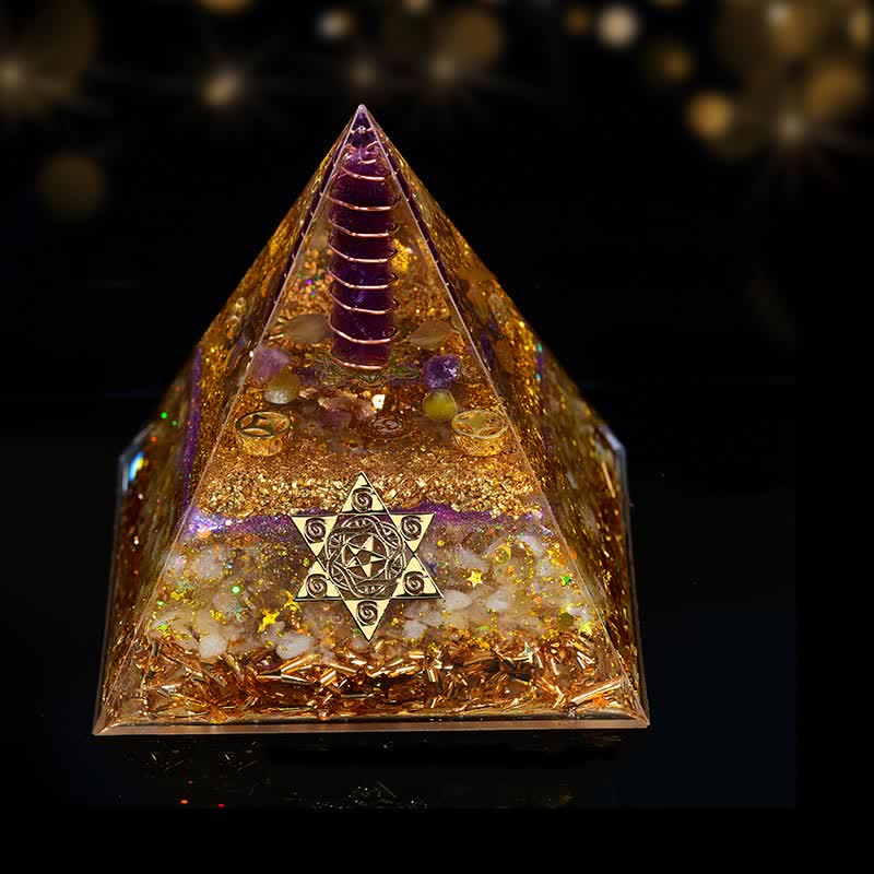 Olivenorma 10cm Bonne Chance Cristal Naturel Prisme Orgone Pyramide
