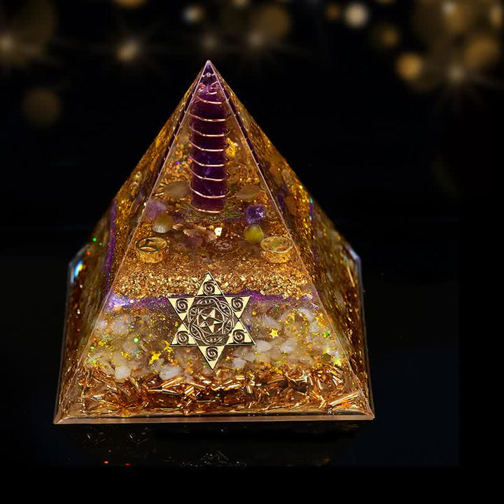 Olivenorma 10cm Bonne Chance Cristal Naturel Prisme Orgone Pyramide