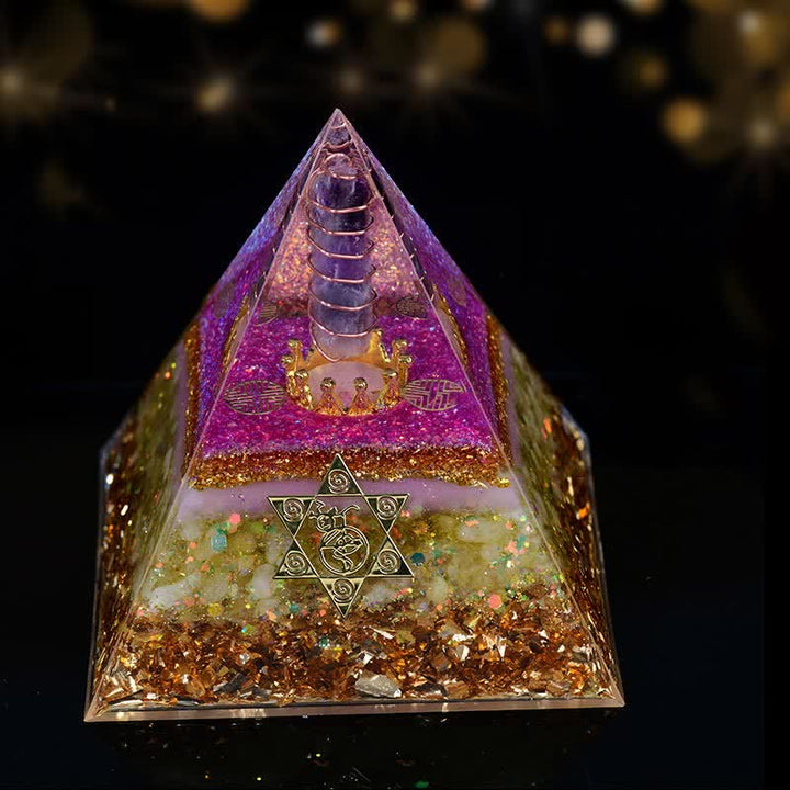 Olivenorma 10cm Bonne Chance Cristal Naturel Prisme Orgone Pyramide