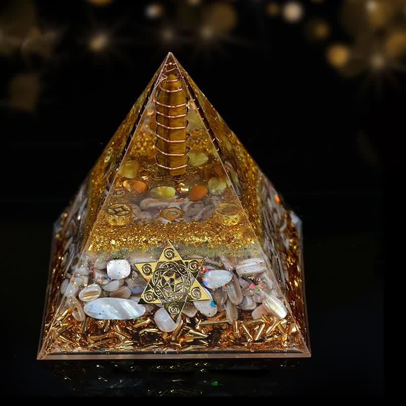 Olivenorma 10cm Bonne Chance Cristal Naturel Prisme Orgone Pyramide
