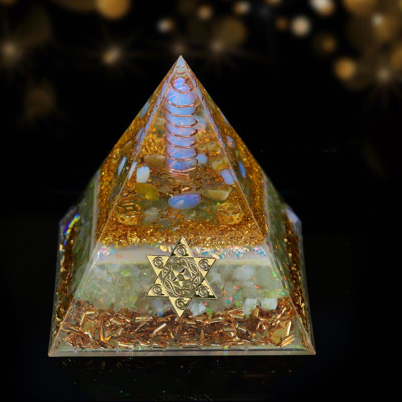 Olivenorma 10cm Bonne Chance Cristal Naturel Prisme Orgone Pyramide