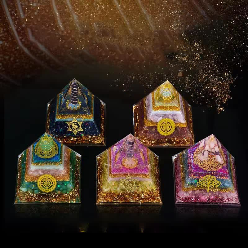 Olivenorma 10cm Bonne Chance Cristal Naturel Prisme Orgone Pyramide