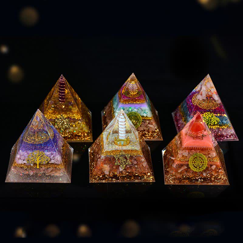 Pyramide d'orgone en boule de cristal naturel porte-bonheur Olivenorma de 10 cm