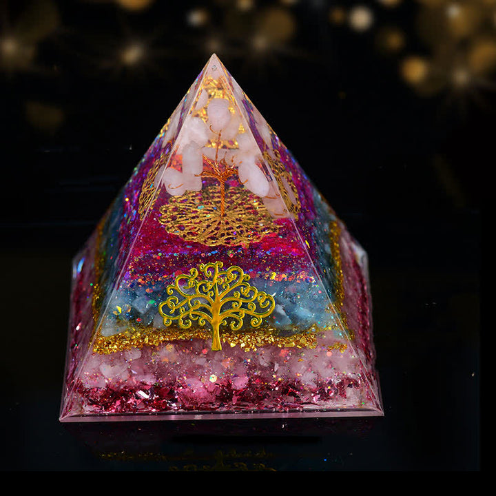 Pyramide d'orgone en cristal naturel Olivenorma de 10 cm, arbre de vie