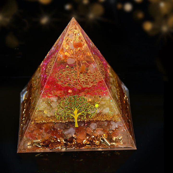 Pyramide d'orgone en cristal naturel Olivenorma de 10 cm, arbre de vie