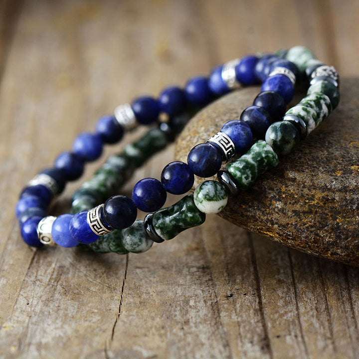 Olivenorma « Deepest Dreams » - Bracelet en aventurine bleue naturelle et mousse d'agate 