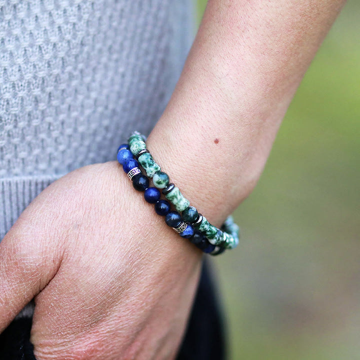 Olivenorma « Deepest Dreams » - Bracelet en aventurine bleue naturelle et mousse d'agate 