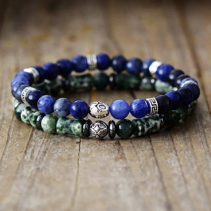 Olivenorma « Deepest Dreams » - Bracelet en aventurine bleue naturelle et agate mousse - image 0