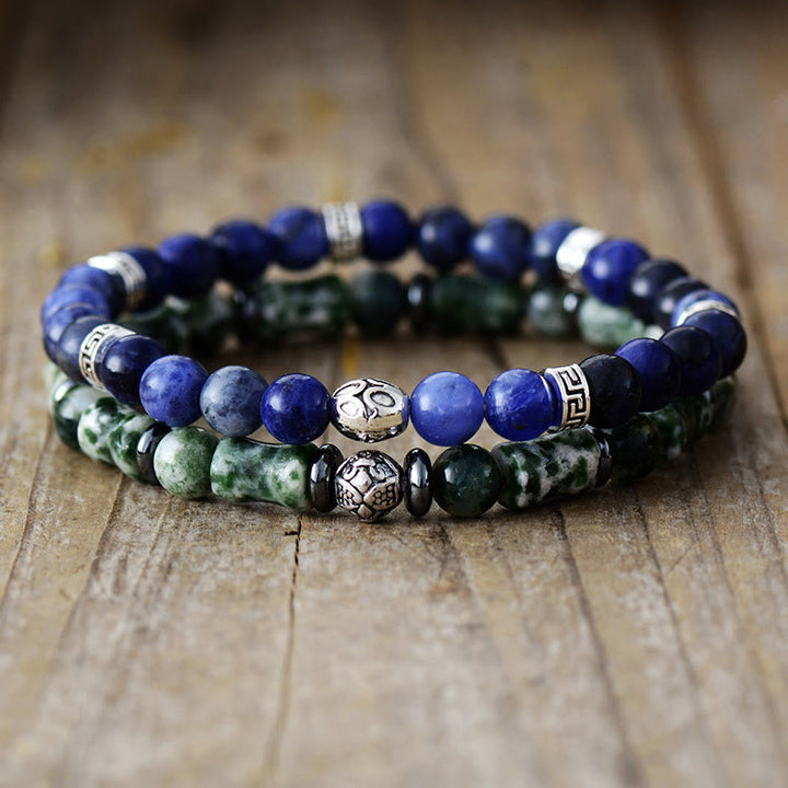 Olivenorma « Deepest Dreams » - Bracelet en aventurine bleue naturelle et agate mousse - image 0