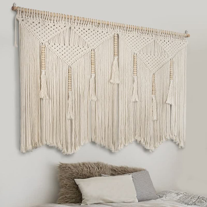 Tapisserie Boho Olivenorma Grande décoration murale en macramé - Beige (tringle non incluse) - 150 x 110 cm - image 0