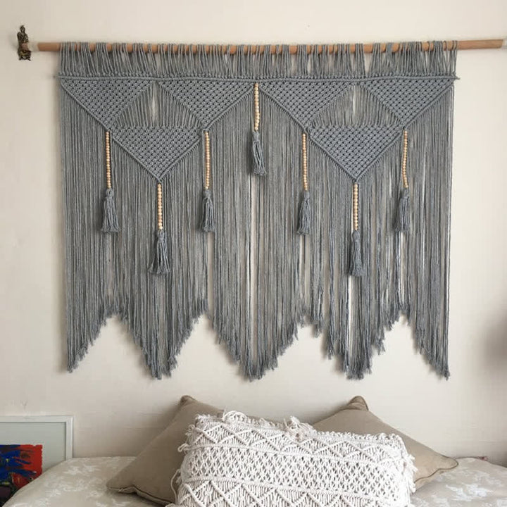 Tapisserie Boho Olivenorma Grande décoration murale en macramé - Gris (tringle non incluse) - 150 x 110 cm - image 11