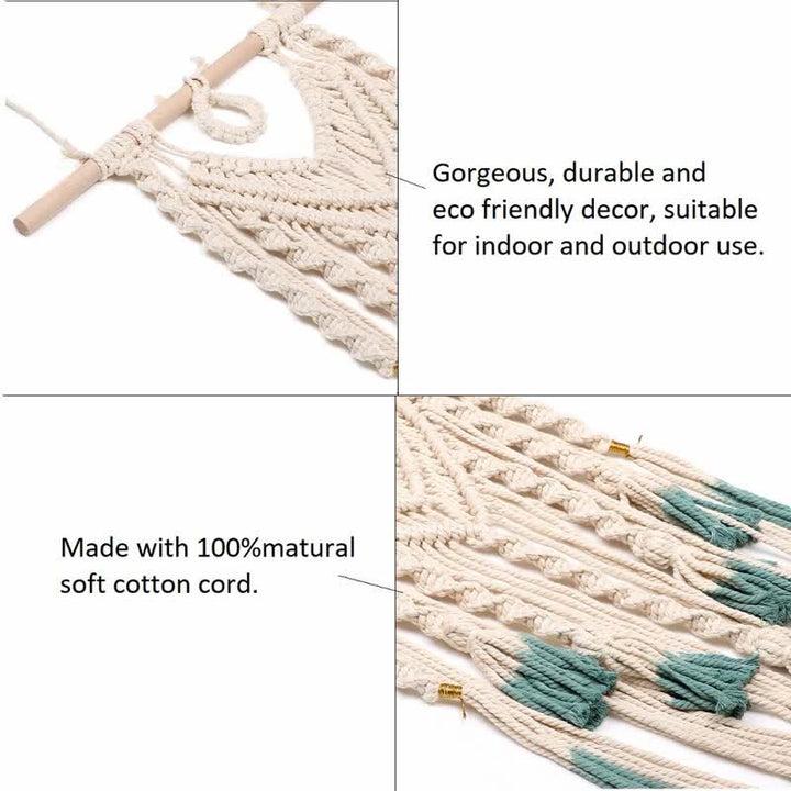 Tapisserie murale tissée en macramé vert et beige Olivenorma