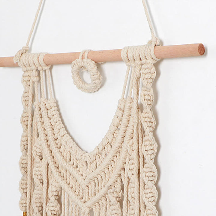 Tapisserie murale tissée en macramé vert et beige Olivenorma