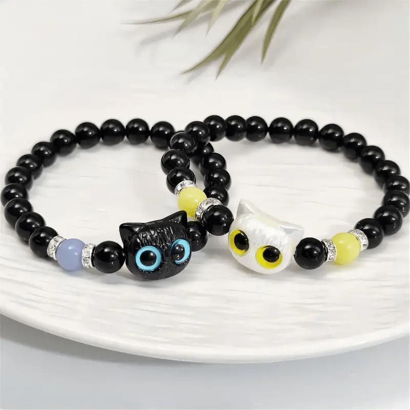 Olivenorma 1 bracelet de perles avec pendentif en forme de chat mignon et lumineux