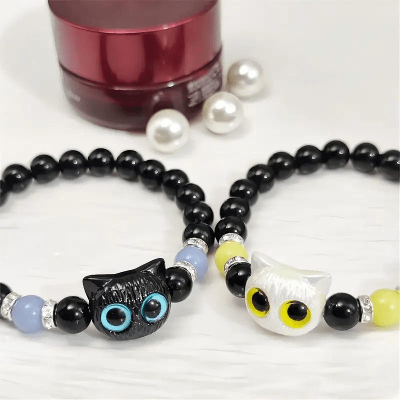 Olivenorma 1 bracelet de perles avec pendentif en forme de chat mignon et lumineux