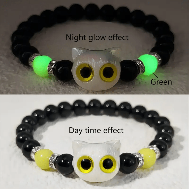 Olivenorma 1 bracelet de perles avec pendentif en forme de chat mignon et lumineux