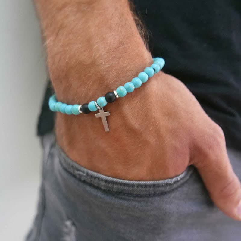 Bracelet en perles de pierre naturelle de Bohème pour homme Olivenorma