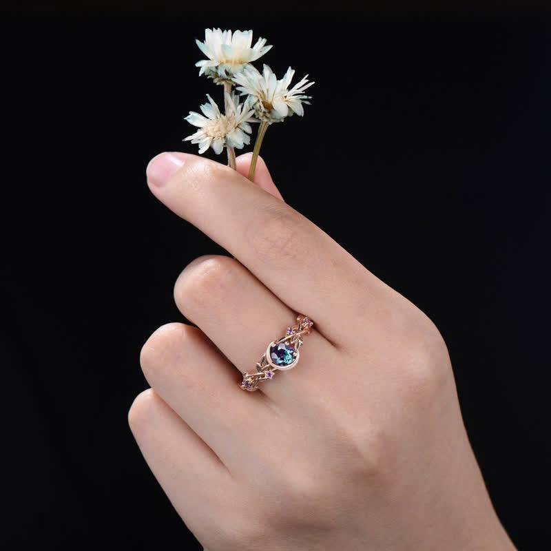 Bague de fiançailles Olivenorma Moon Star, améthyste et branche d'alexandrite à changement de couleur - image 2