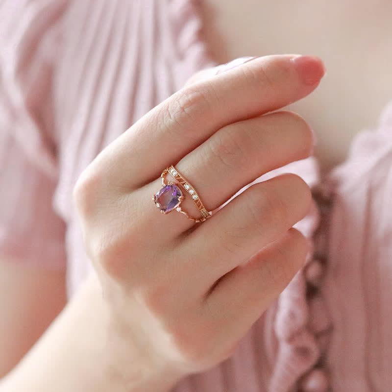 Bague Olivenorma en forme de vague avec cube de sucre en améthyste