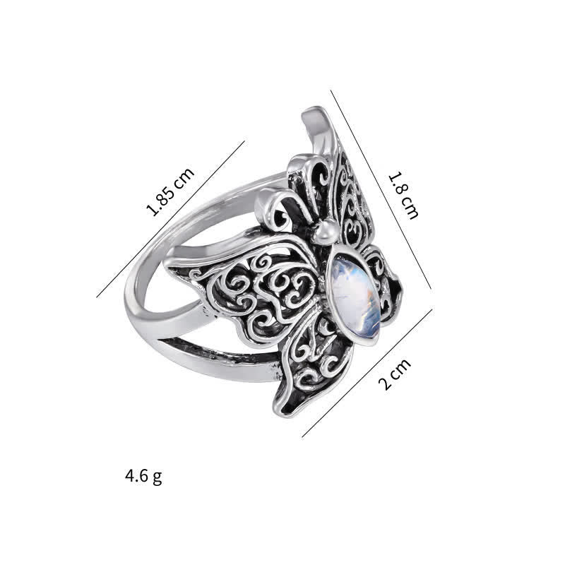 Bague vintage en pierre de lune avec papillon Olivenorma