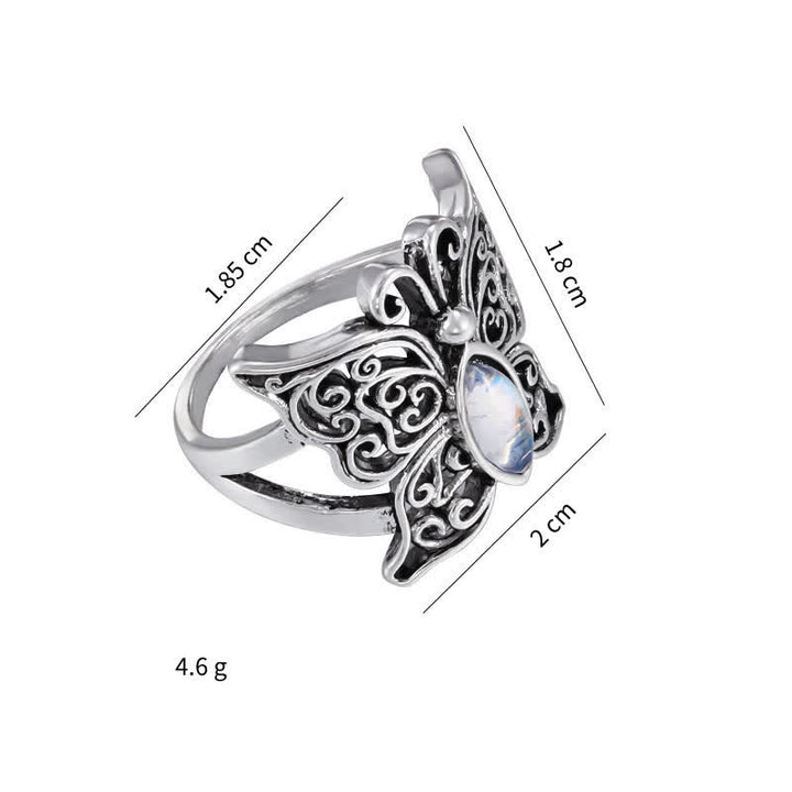Bague vintage en pierre de lune avec papillon Olivenorma