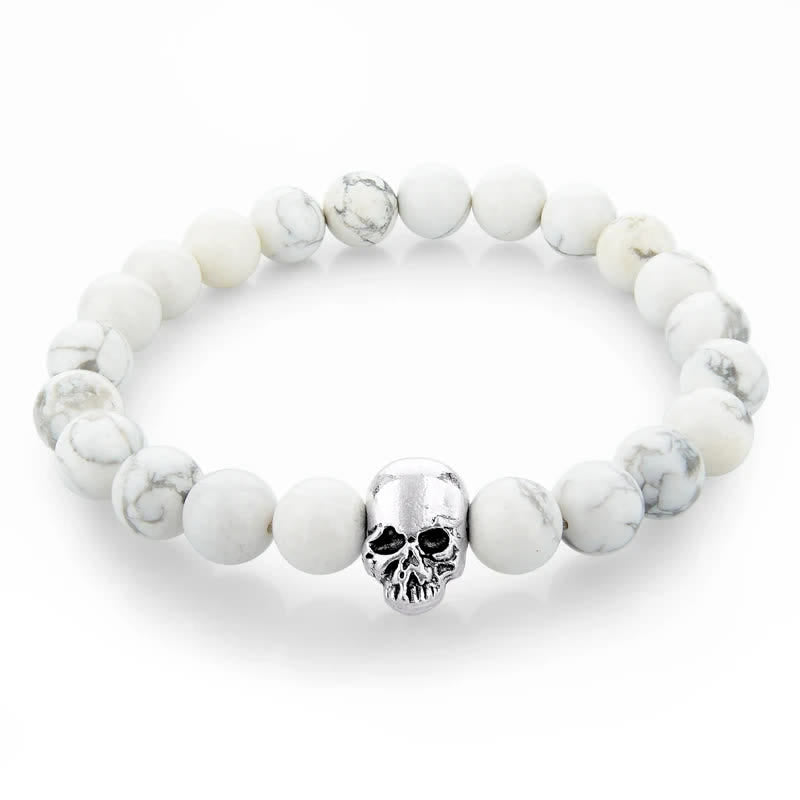 Bracelet élastique pour homme avec tête de mort en pierre naturelle Olivenorma