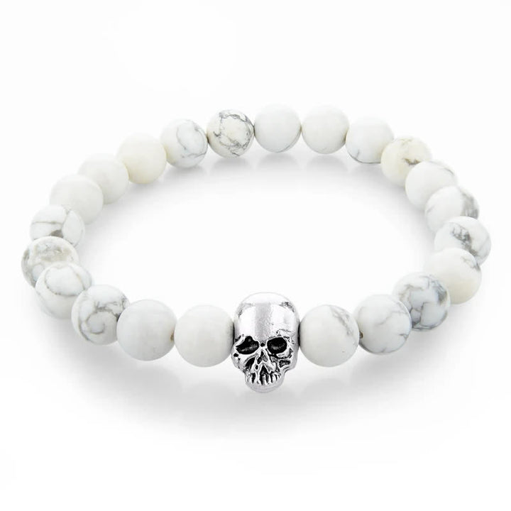 Bracelet élastique pour homme avec tête de mort en pierre naturelle Olivenorma