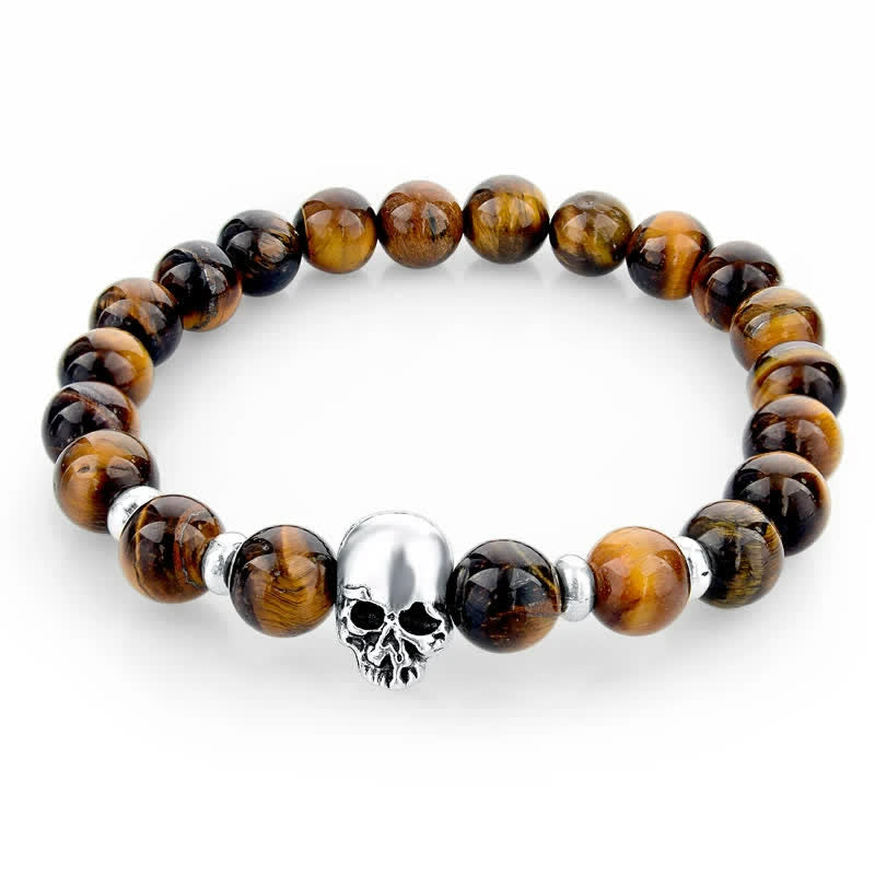 Bracelet élastique pour homme avec tête de mort en pierre naturelle Olivenorma