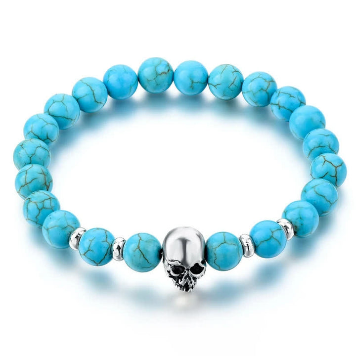 Bracelet élastique pour homme avec tête de mort en pierre naturelle Olivenorma