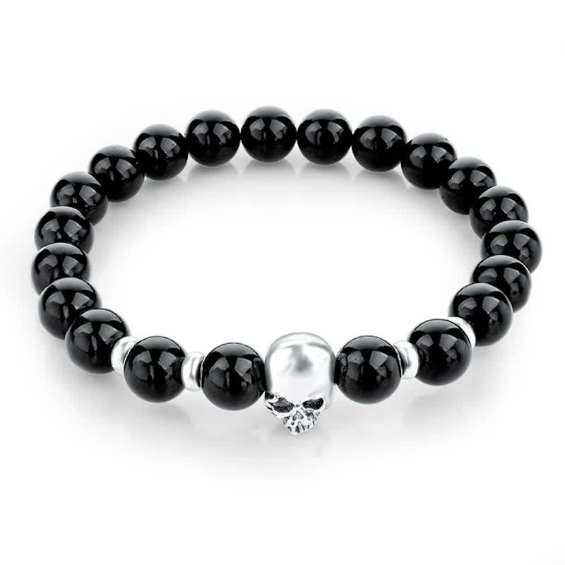 Bracelet élastique pour homme avec tête de mort en pierre naturelle Olivenorma