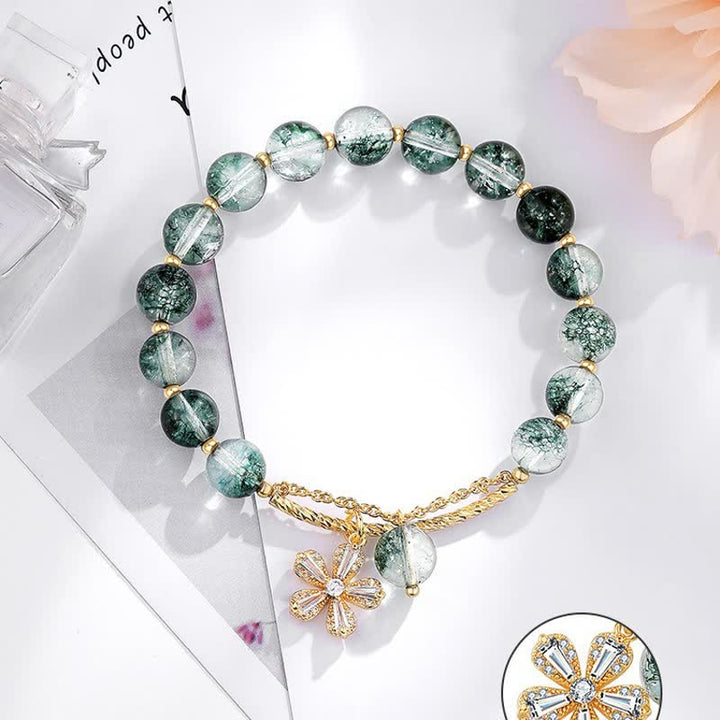 Bracelet pendentif en perles de quartz fantôme vert Sakura Olivenorma 