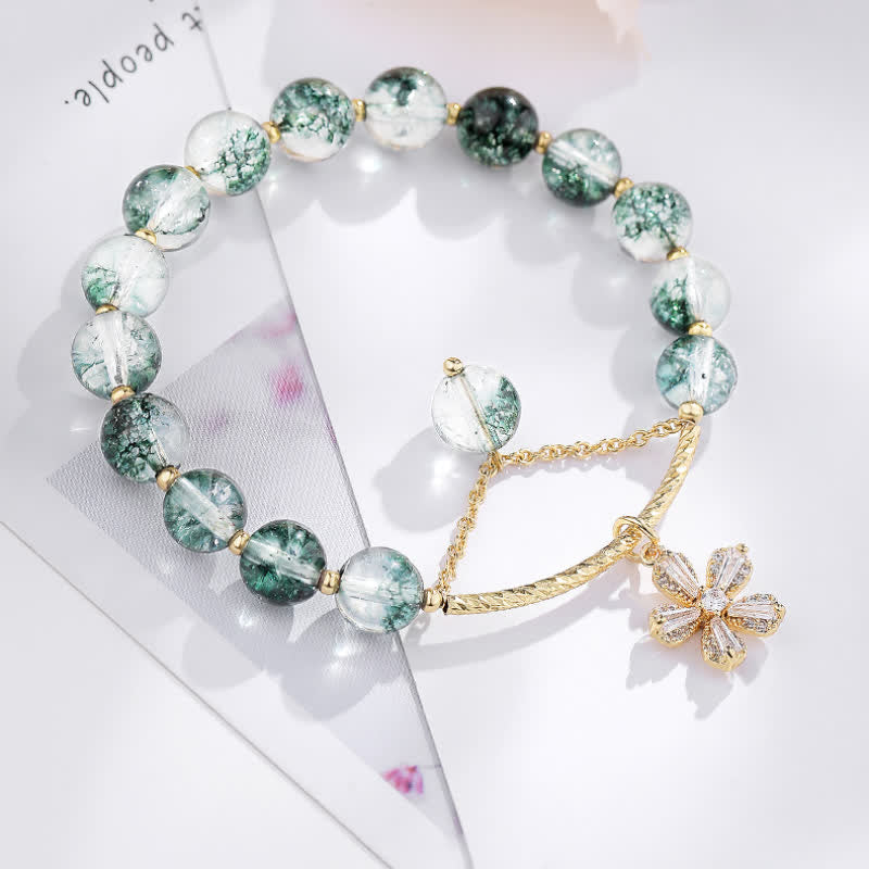 Bracelet pendentif en perles de quartz fantôme vert Sakura Olivenorma 