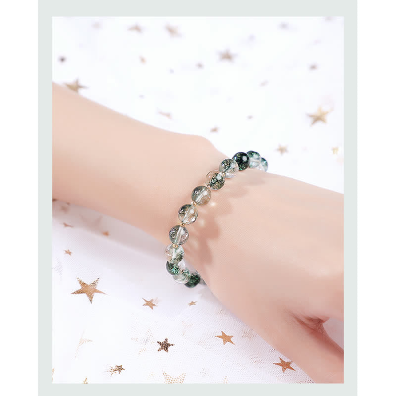 Bracelet pendentif en perles de quartz fantôme vert Sakura Olivenorma 