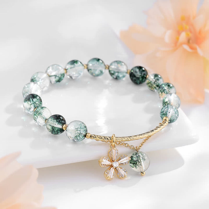 Bracelet pendentif en perles de quartz fantôme vert Sakura Olivenorma 