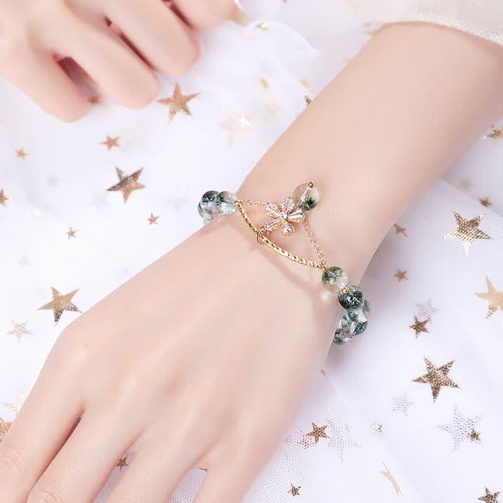 Bracelet pendentif en perles de quartz fantôme vert Sakura Olivenorma 