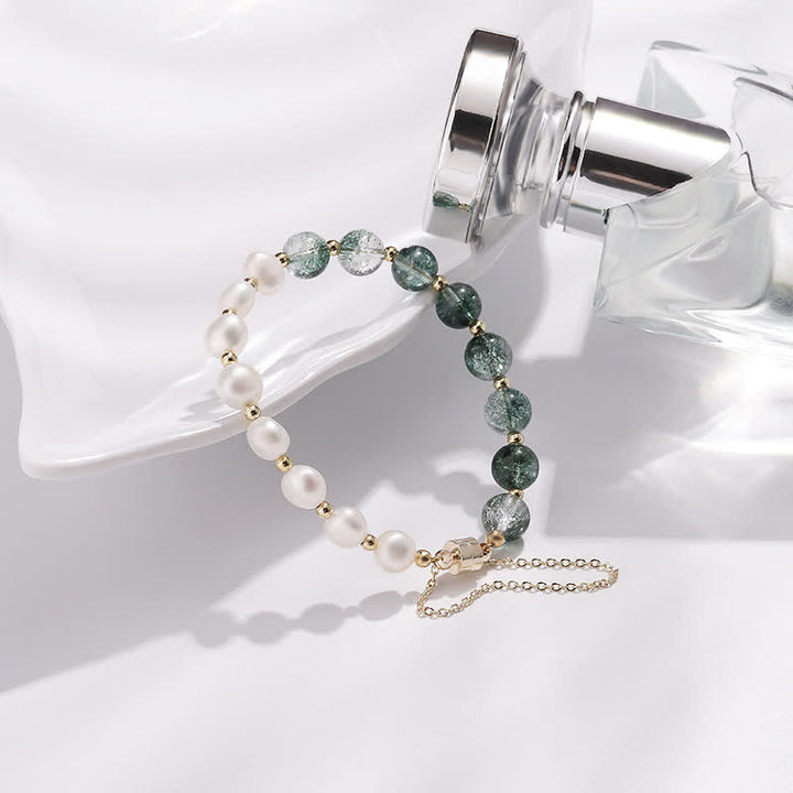 Bracelet en perles d'eau douce en quartz fantôme vert Olivenorma