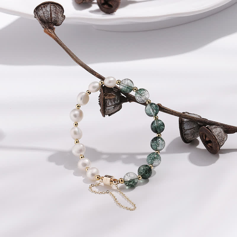 Bracelet en perles d'eau douce en quartz fantôme vert Olivenorma