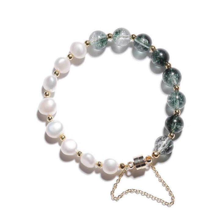Bracelet en perles d'eau douce en quartz fantôme vert Olivenorma