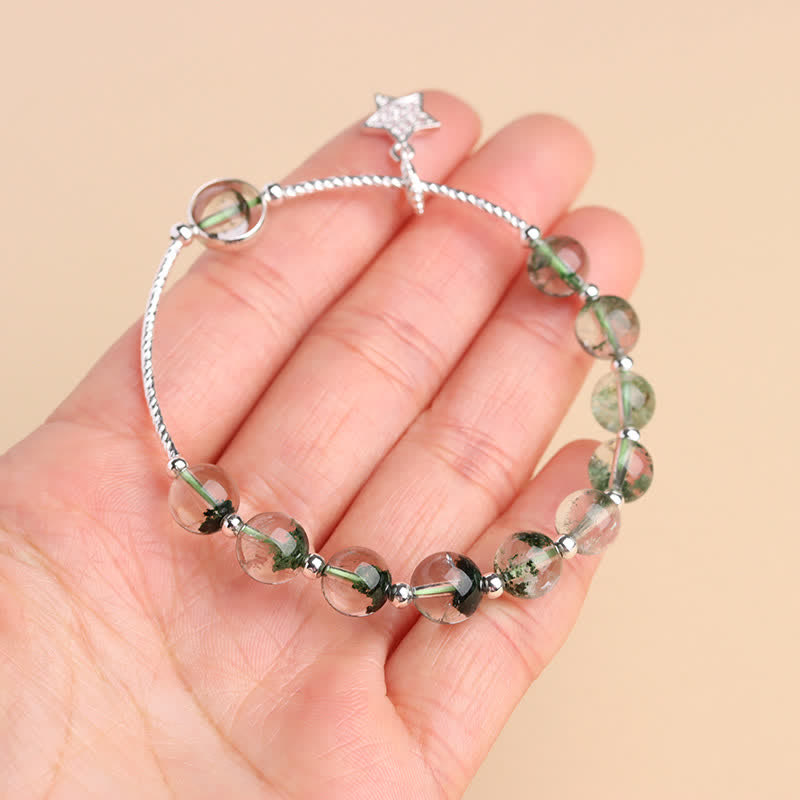 Bracelet pendentif étoile en perles de quartz fantôme vert Olivenorma 