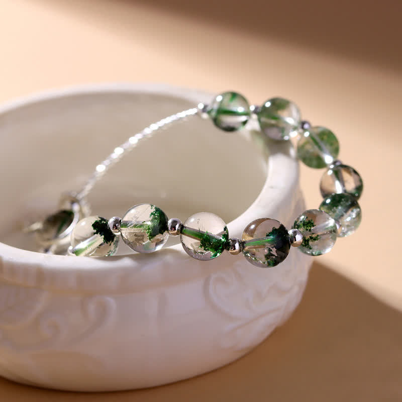 Bracelet pendentif étoile en perles de quartz fantôme vert Olivenorma 