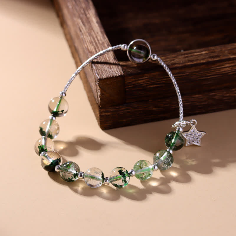Bracelet pendentif étoile en perles de quartz fantôme vert Olivenorma 